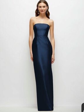 ALFRED SUNG Strapless Navy Column Gown The Dessy Group